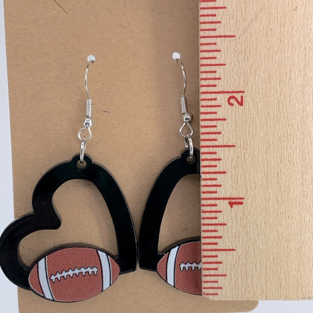 Acrylic Heart Football Dangle Earrings Fashion Jewelry - Picture 2 of 4